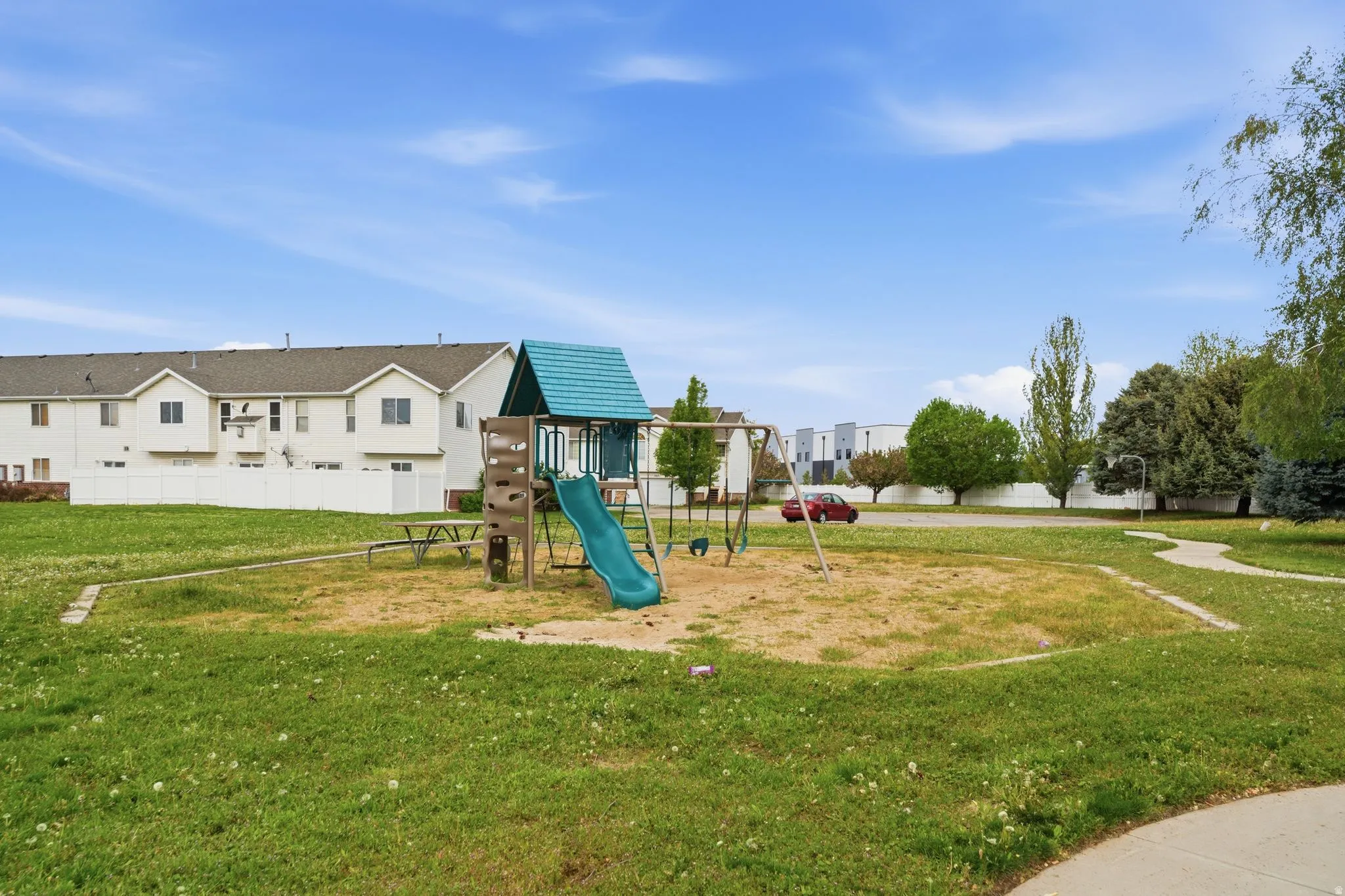 Community play area with a residential view