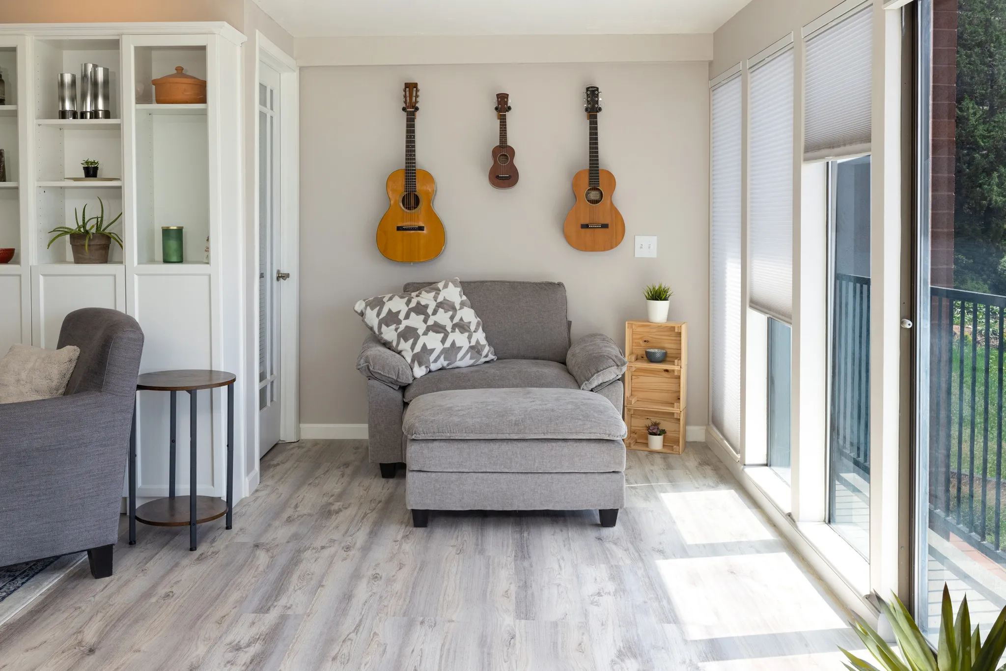 Living area featuring light wood-style flooring