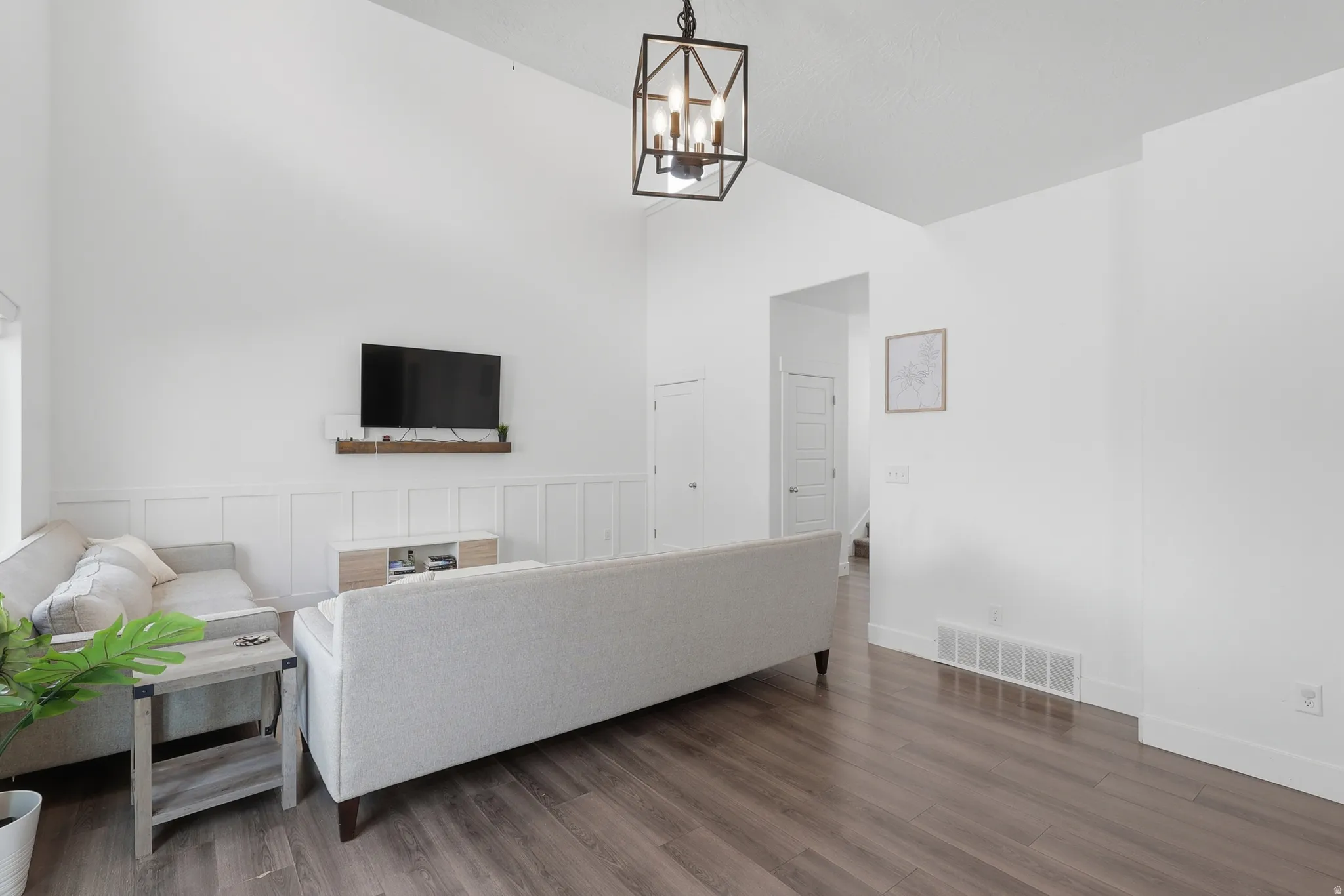 Living room with vaulted ceilings
