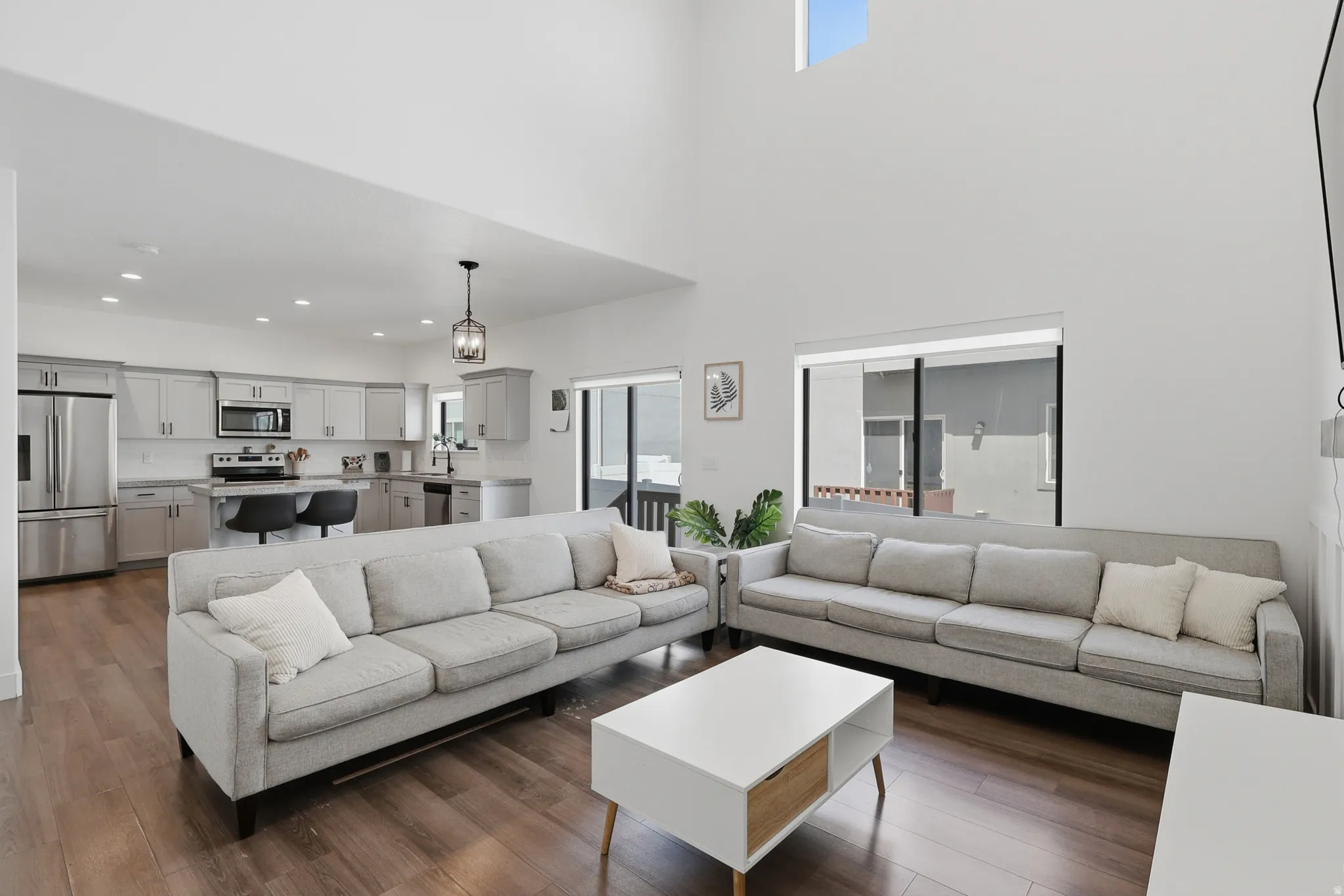 Living room with vaulted ceilings