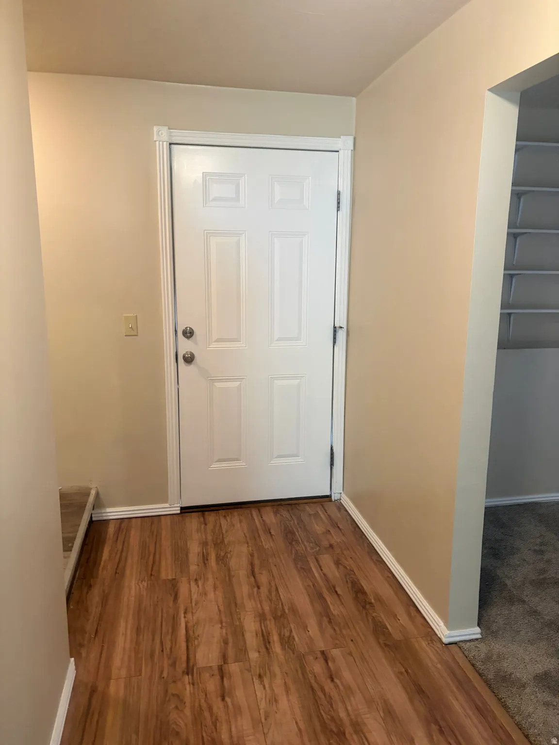 Entryway featuring wood finished floors and baseboards