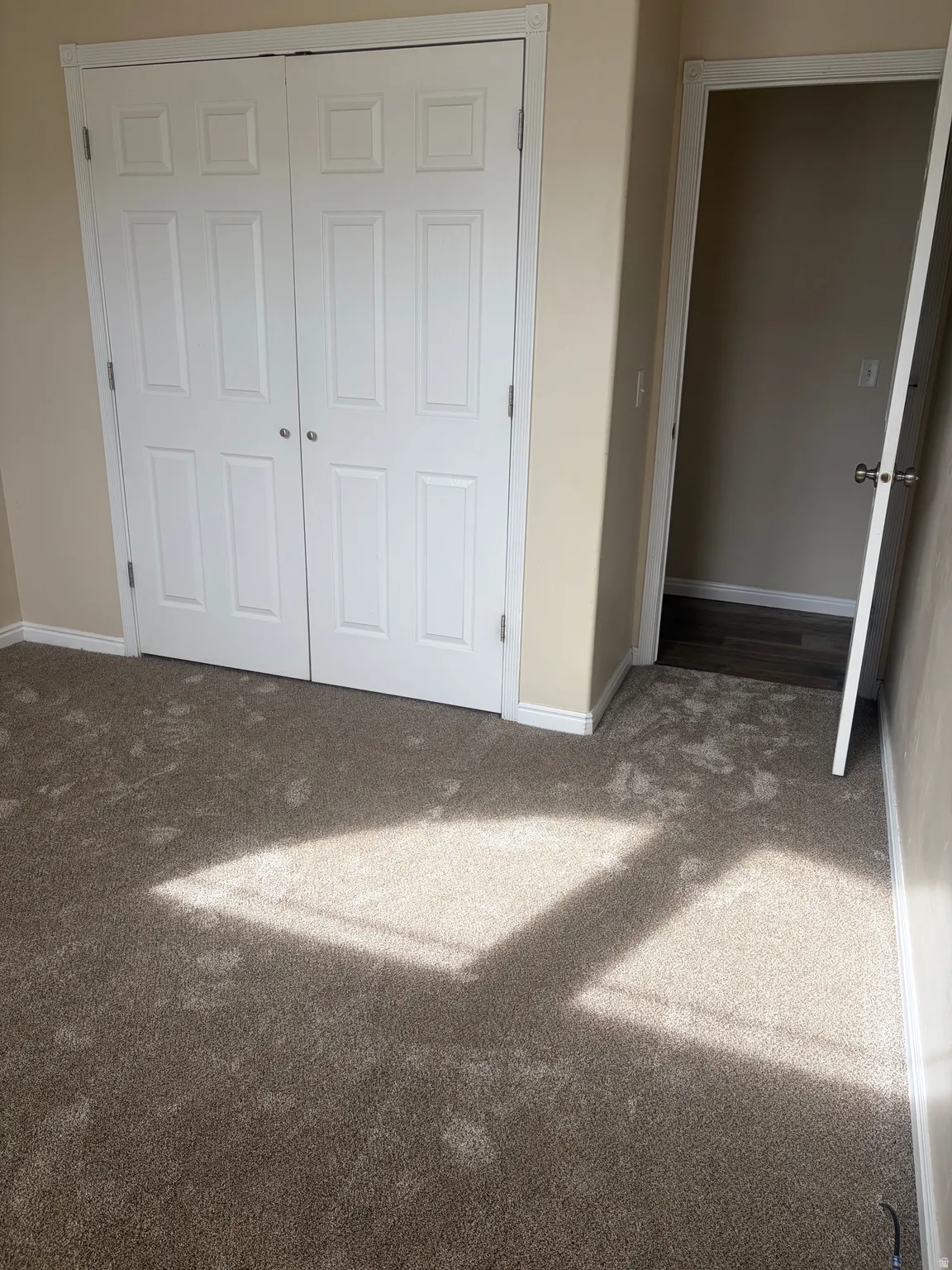Unfurnished bedroom featuring carpet and a closet