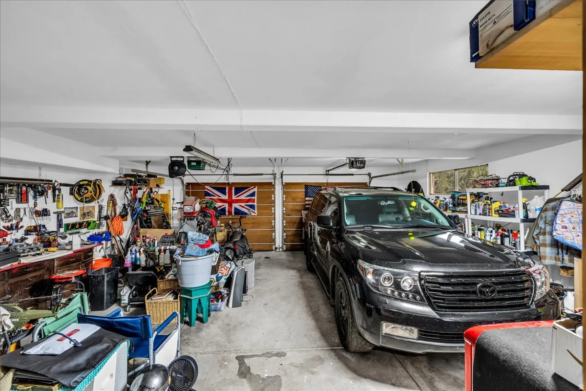 Garage featuring a workshop area