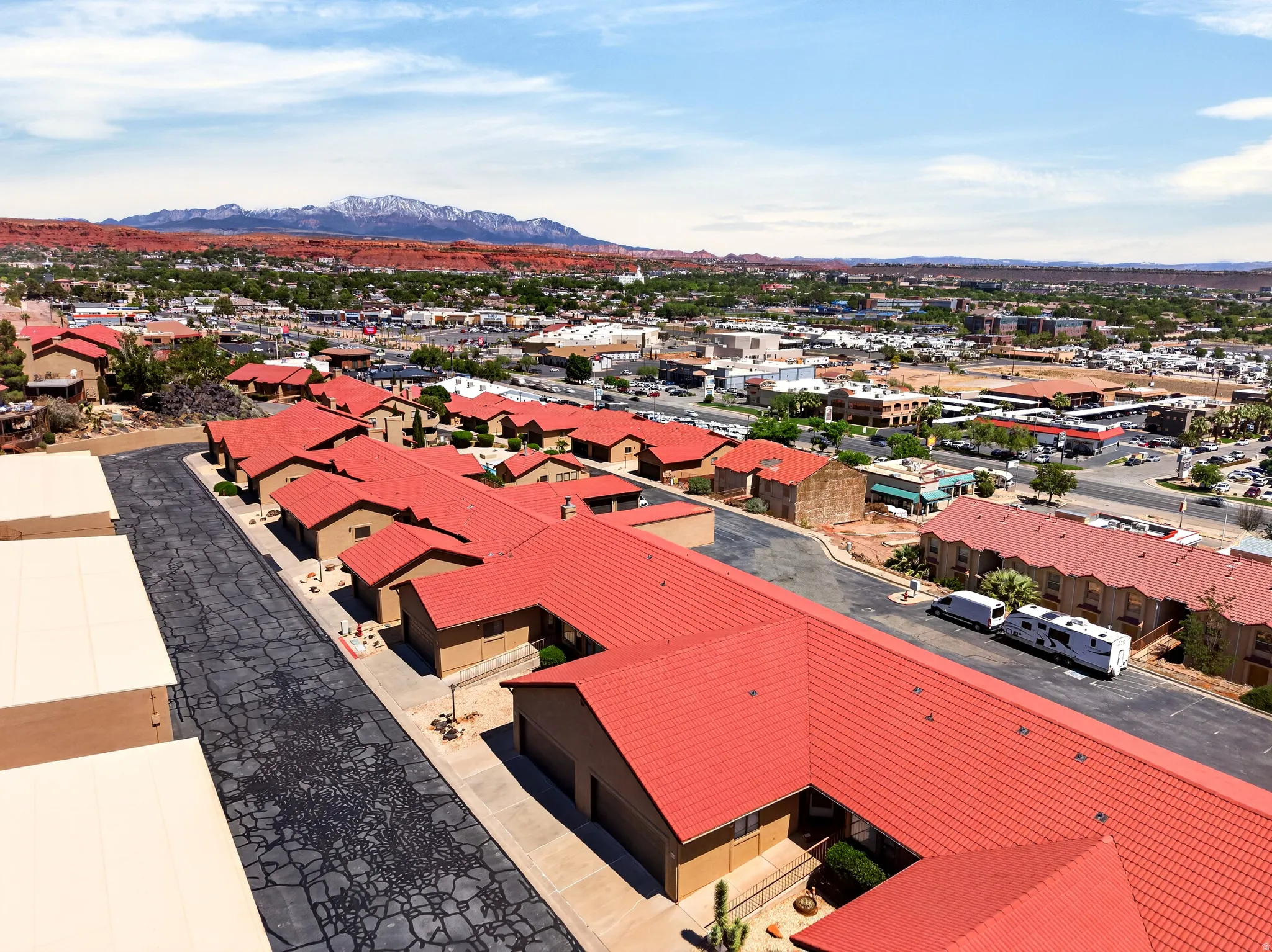 Aerial view of a mountain backdrop