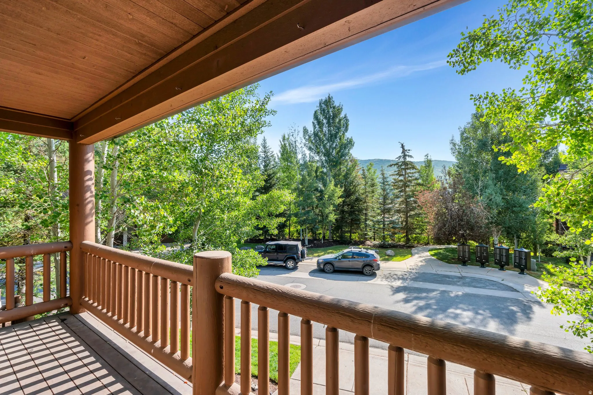 Wooden deck with a mountain view