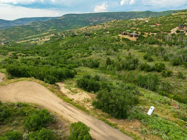 Drone / aerial view of a mountain backdrop