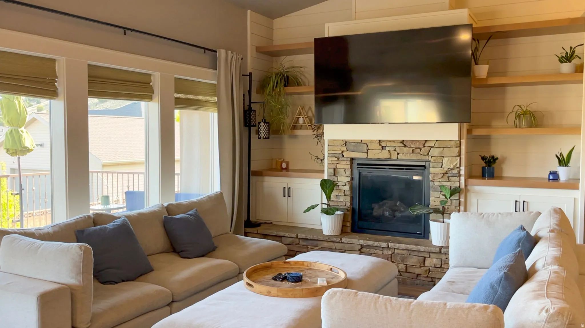 Living room featuring a fireplace
