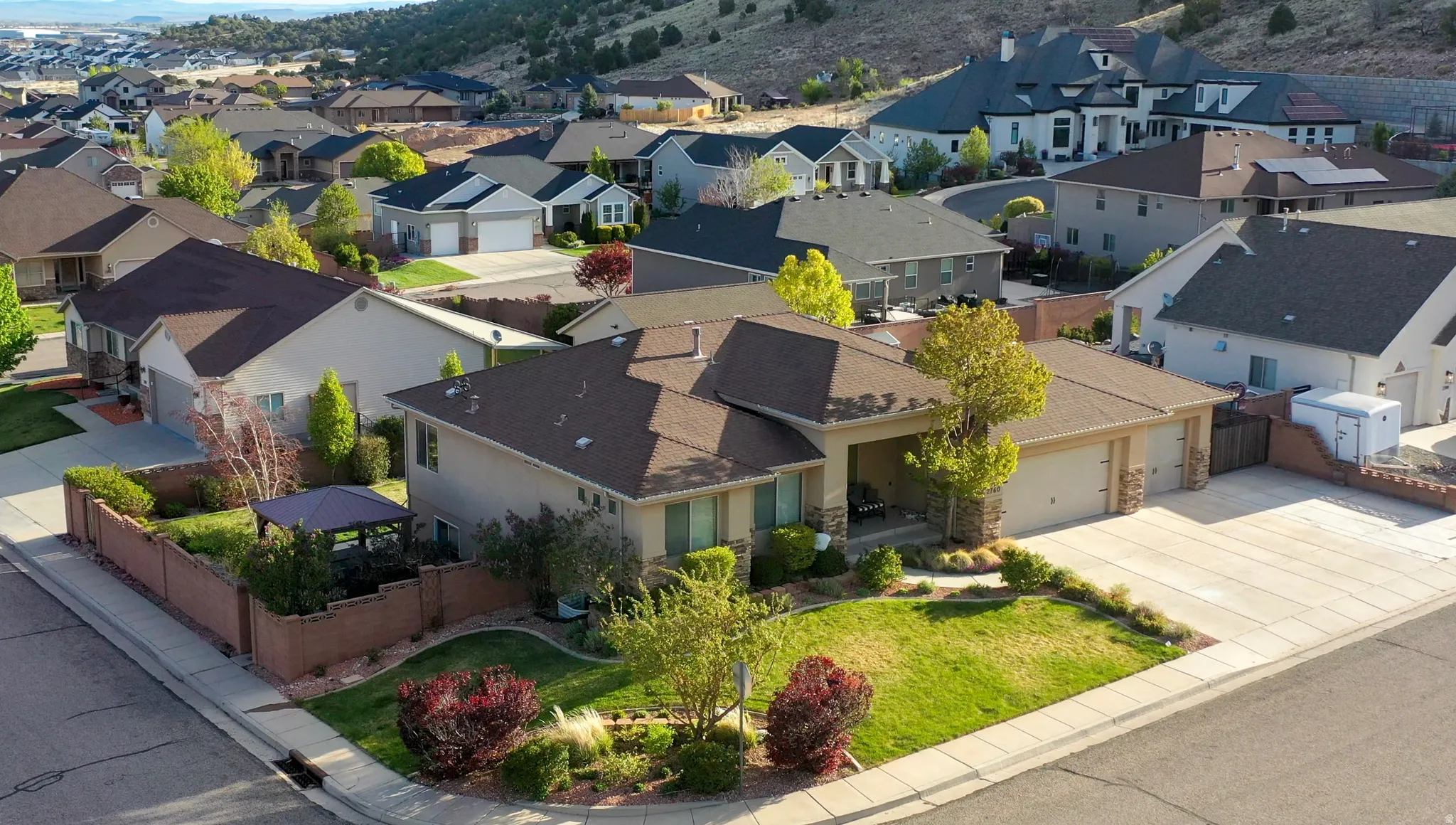 Aerial perspective of suburban area