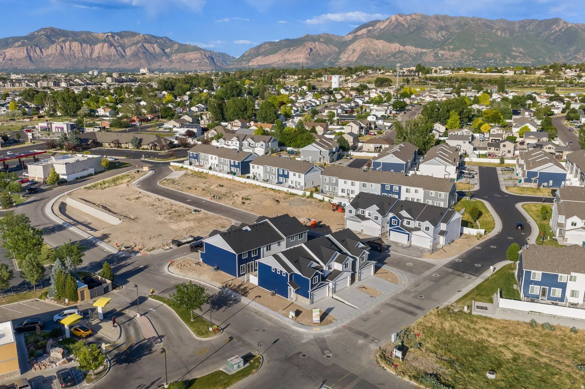 New construction residential community with mountain backdrop