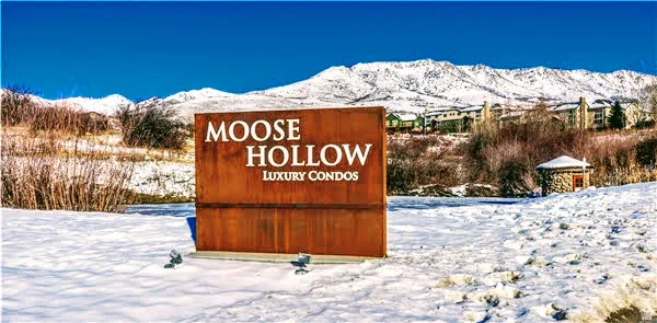 Community / neighborhood sign featuring a mountain view