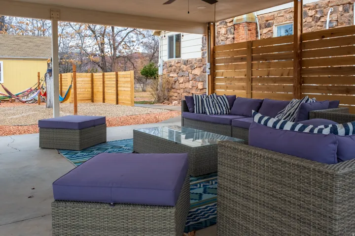 Covered patio with outdoor sofa