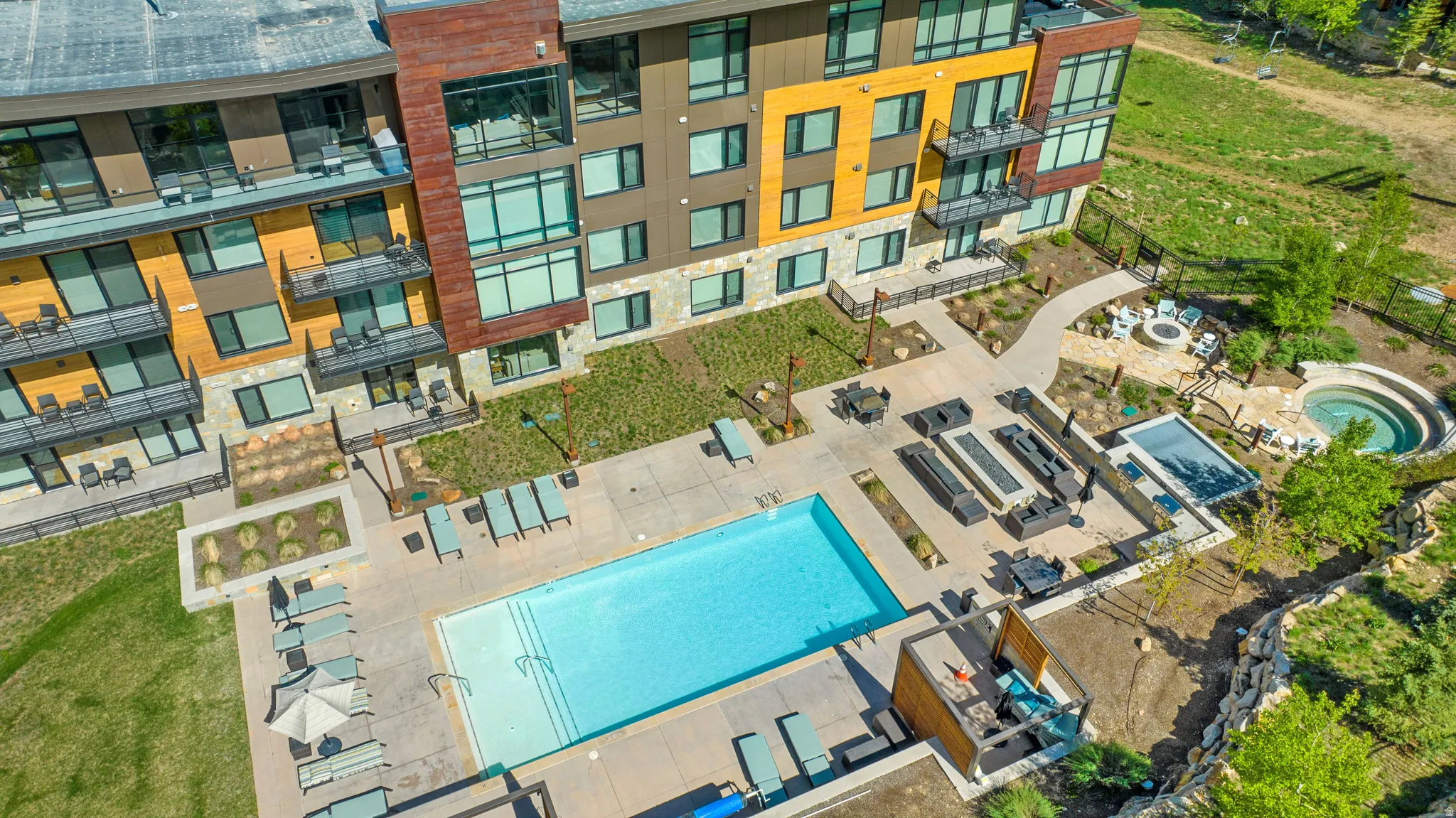 Drone / aerial view of a pool area