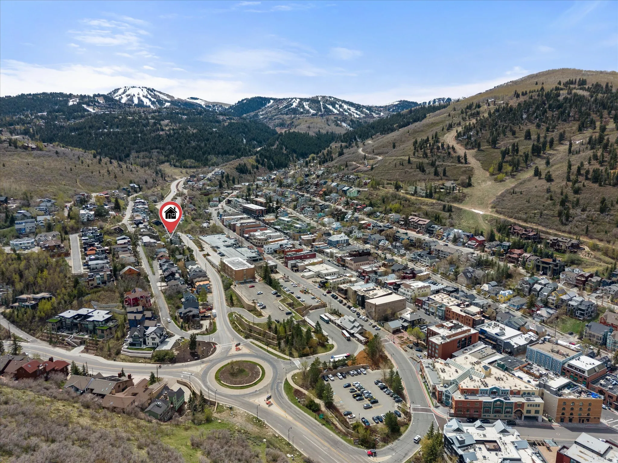 Aerial view of the thriving metropolis of downtown Park City.