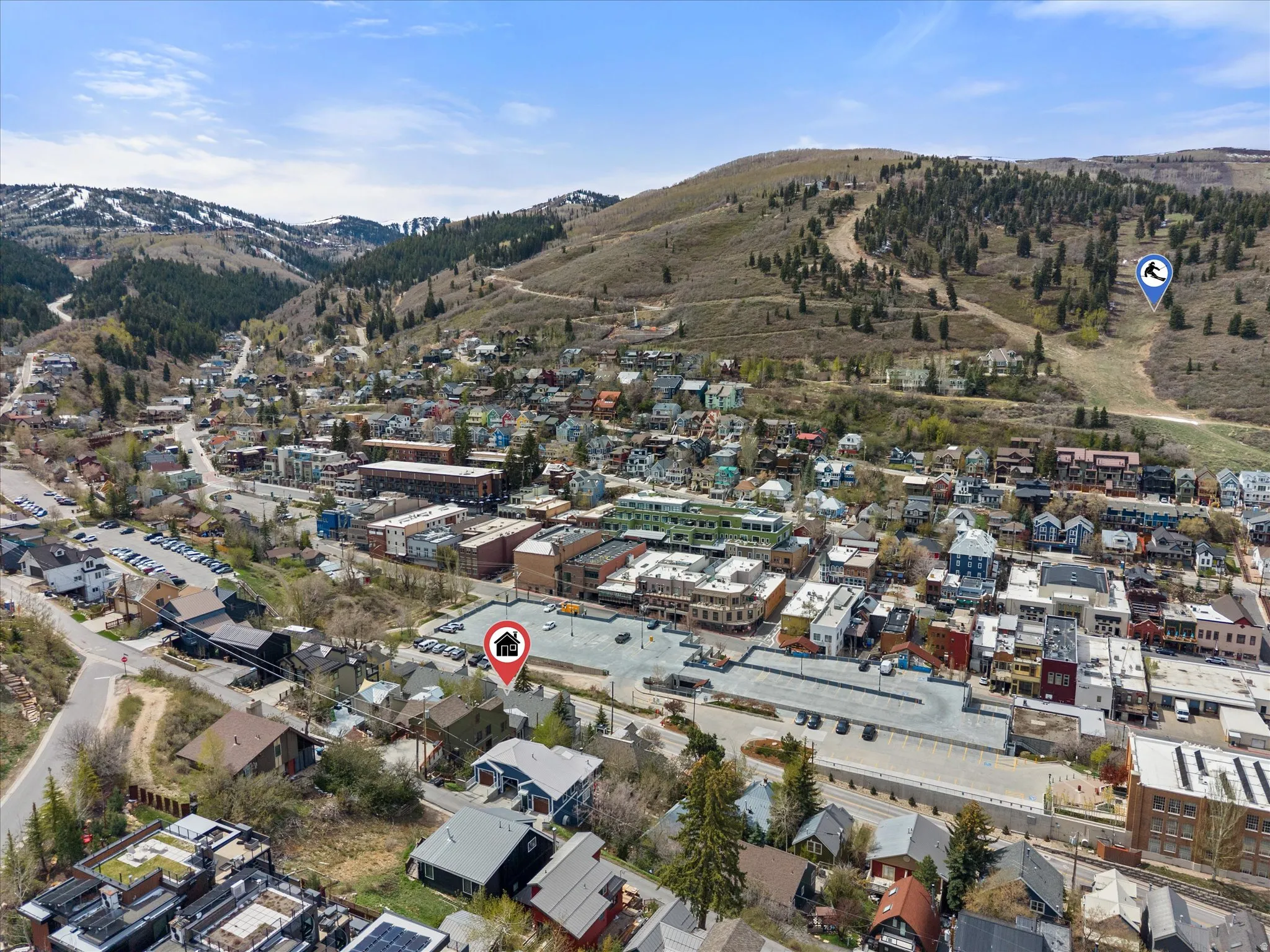 Aerial view of the thriving metropolis of downtown Park City.