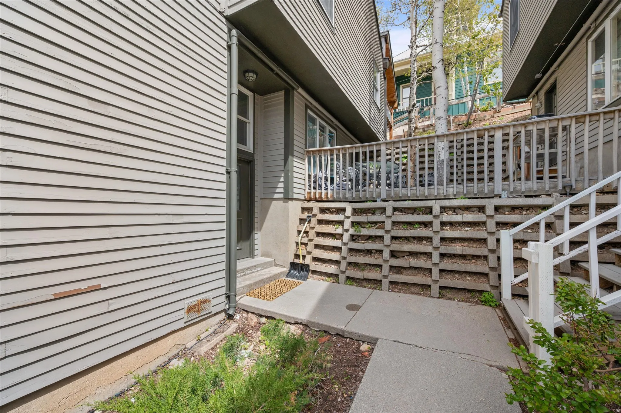 Concrete walkway to property.
