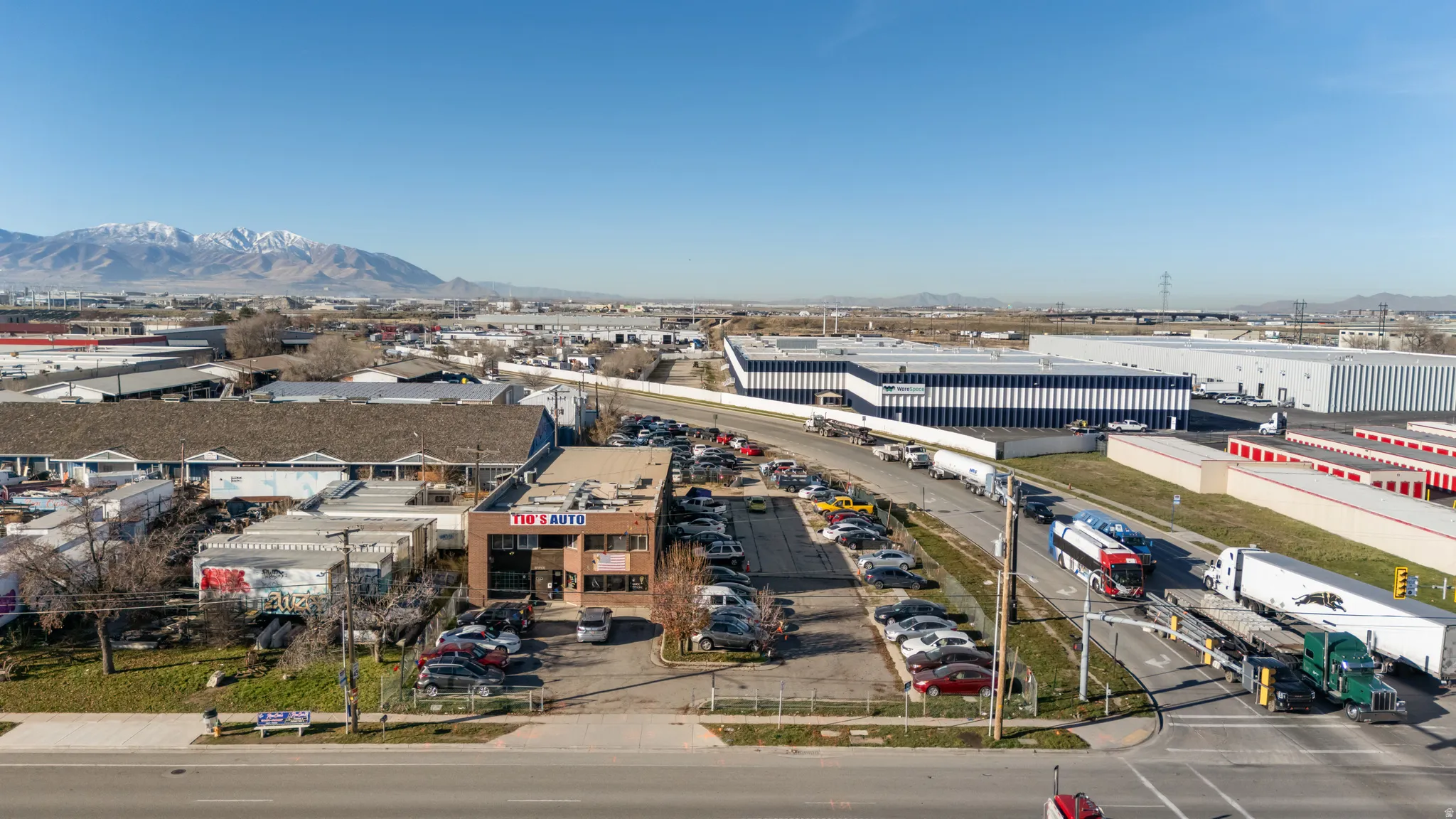 Drone / aerial view of a mountainous background