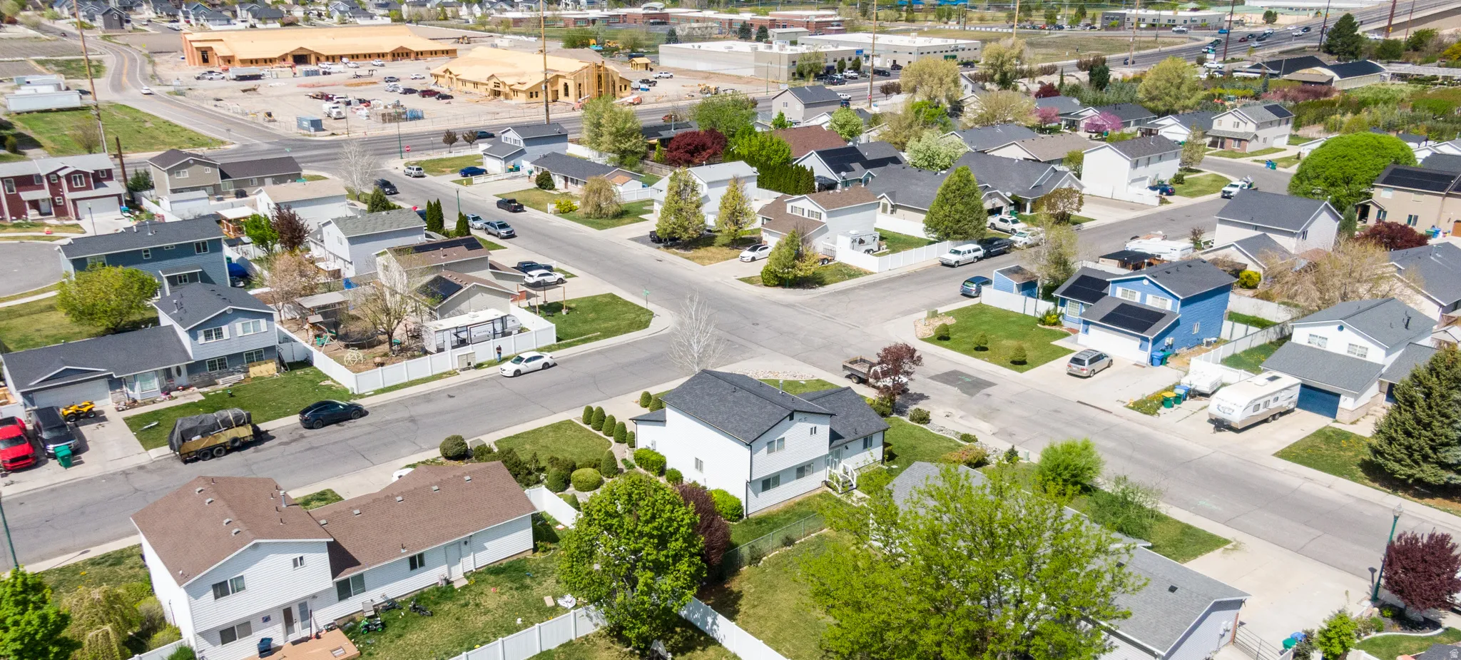 Aerial perspective of suburban area