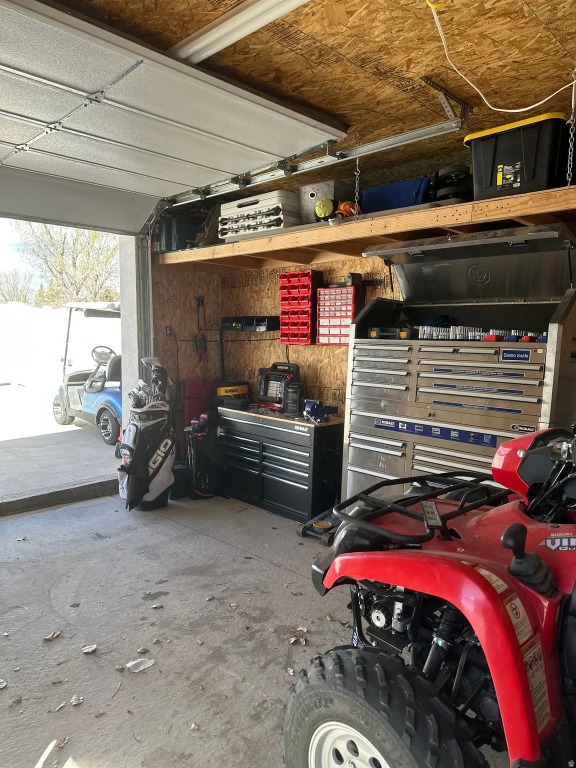 Garage with a workshop area