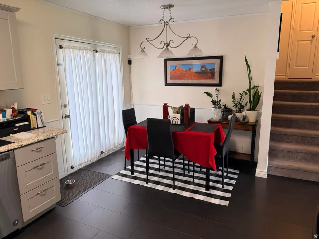 Dining area with stairway