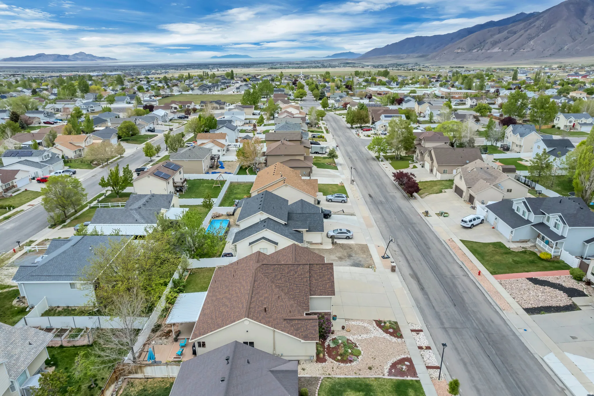 Aerial perspective of home looking north towards the Great Salt Lake.