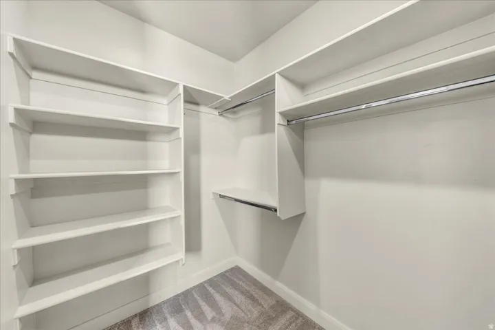 Walk in closet with light carpet