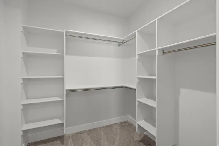 Walk in closet featuring light carpet