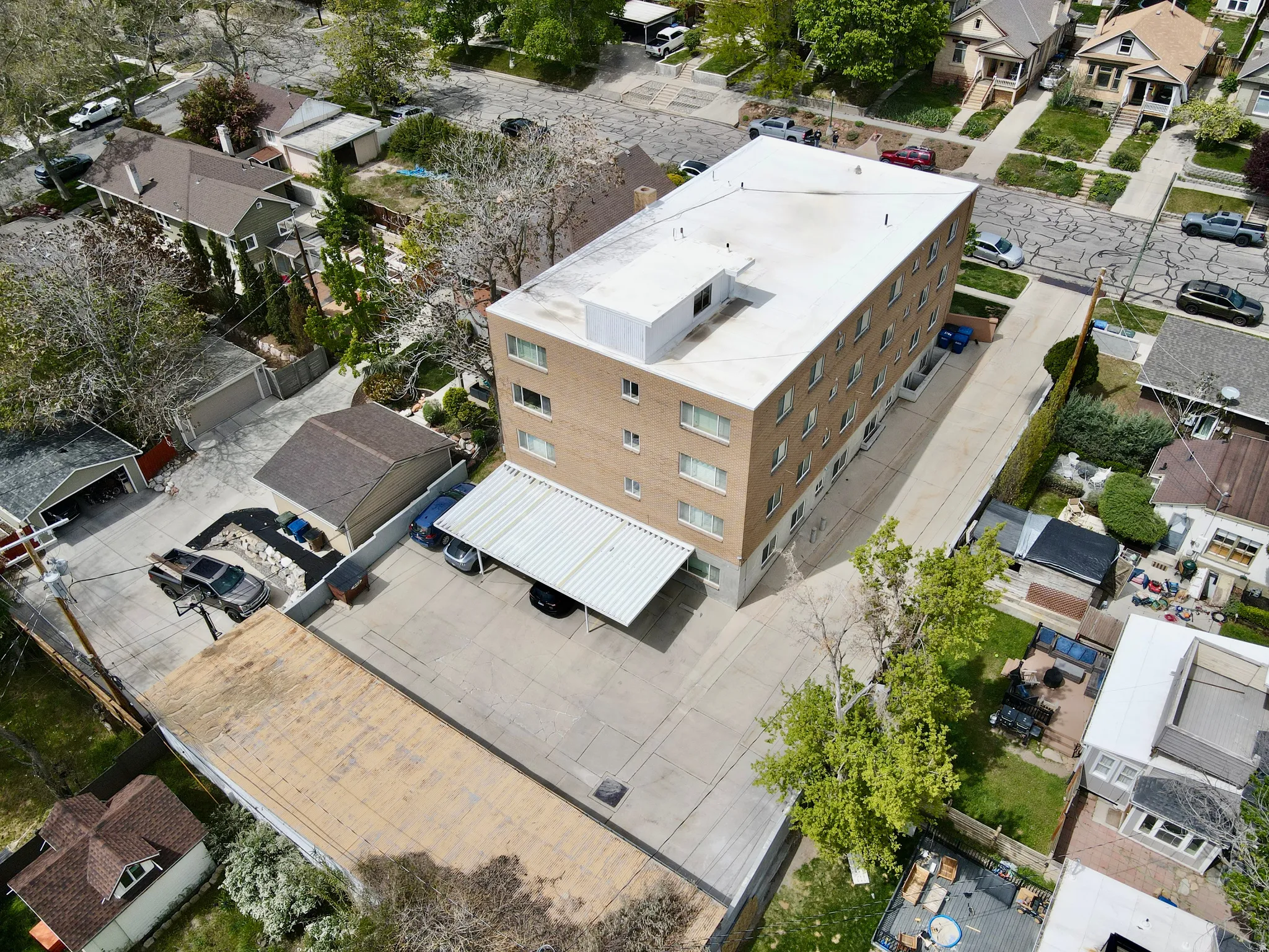 Aerial perspective of suburban area