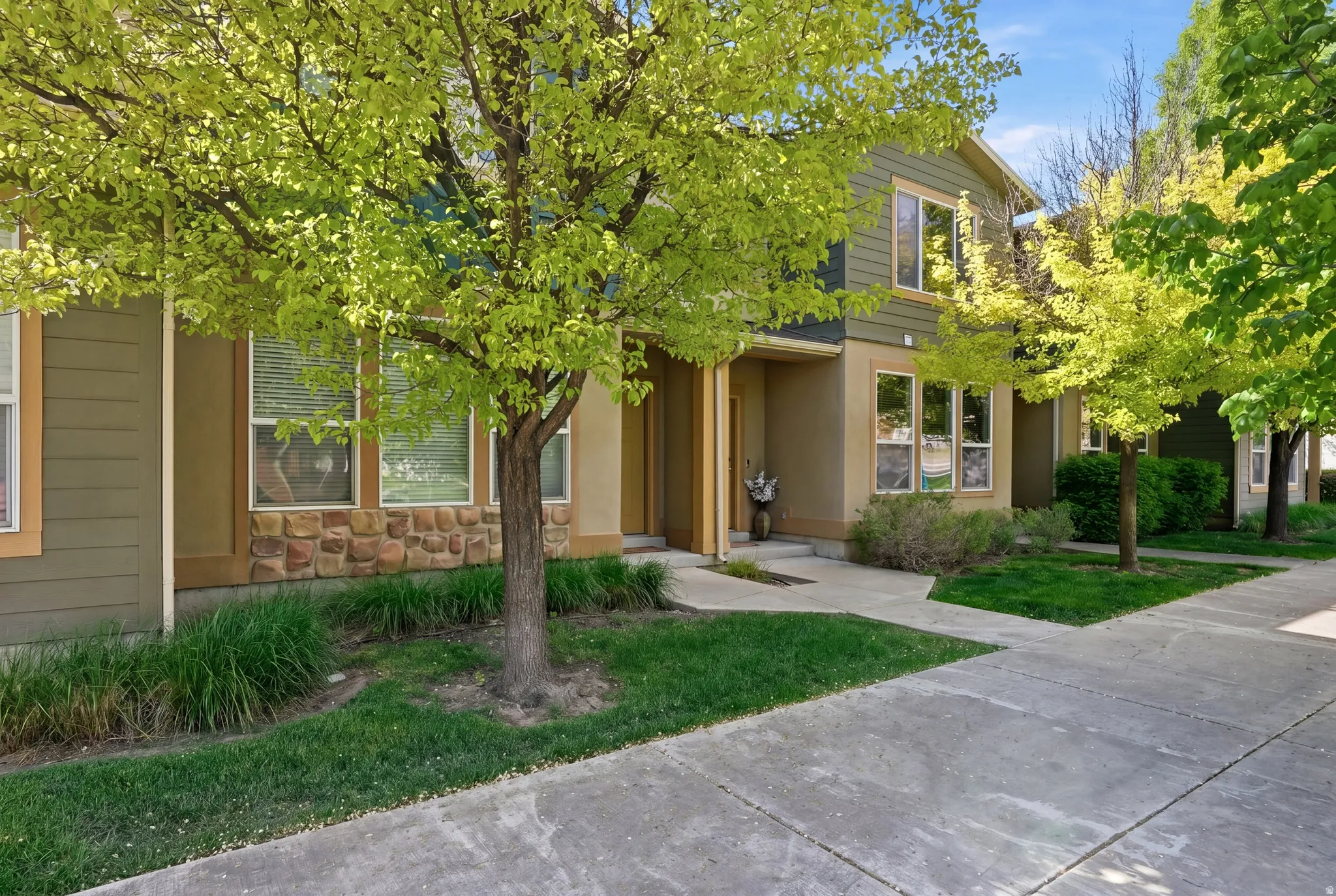 Obstructed view of property featuring a front lawn
