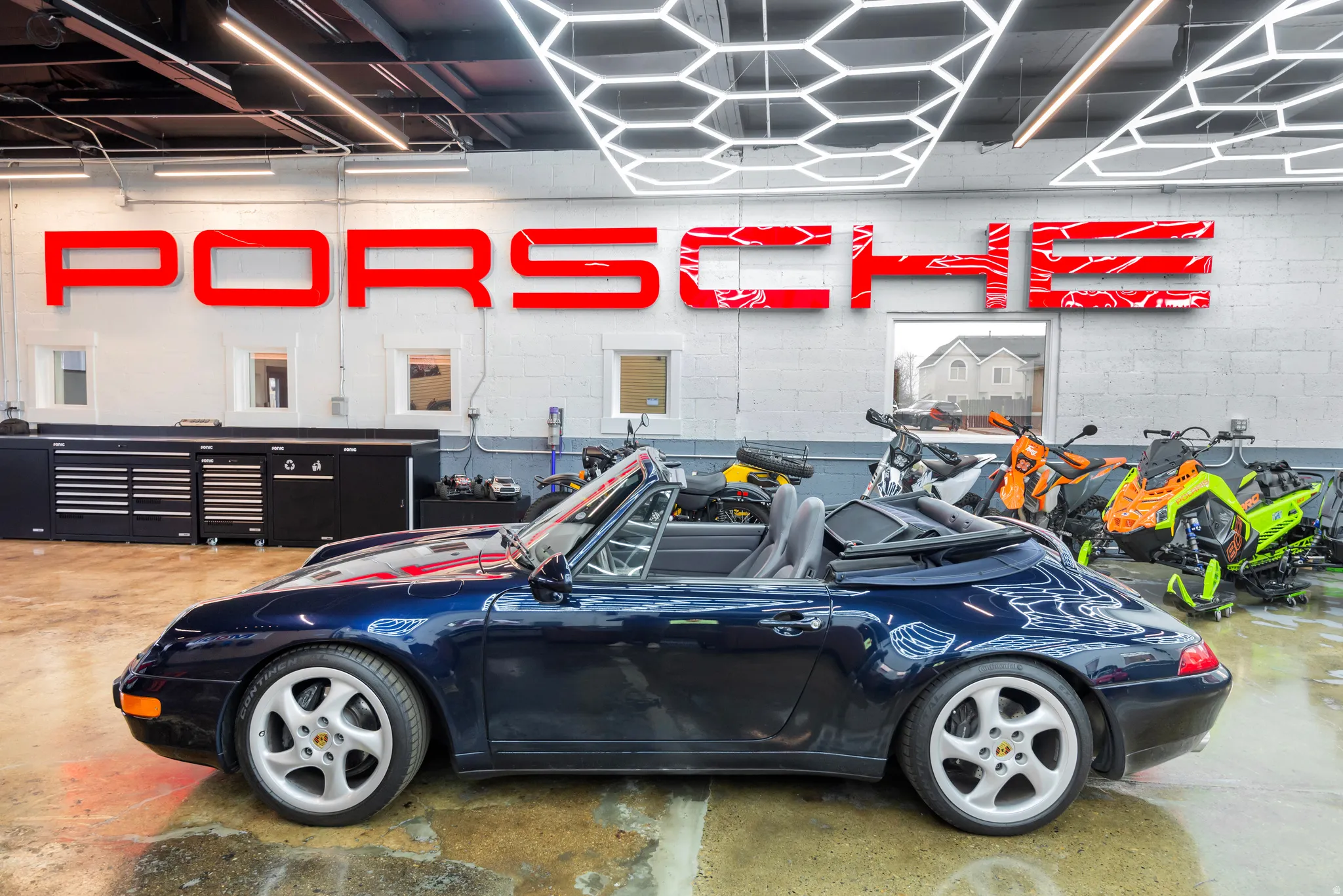 Garage with concrete block wall