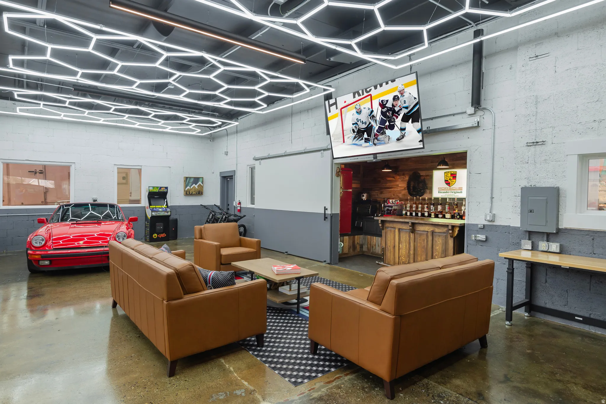 Building lobby featuring electric panel