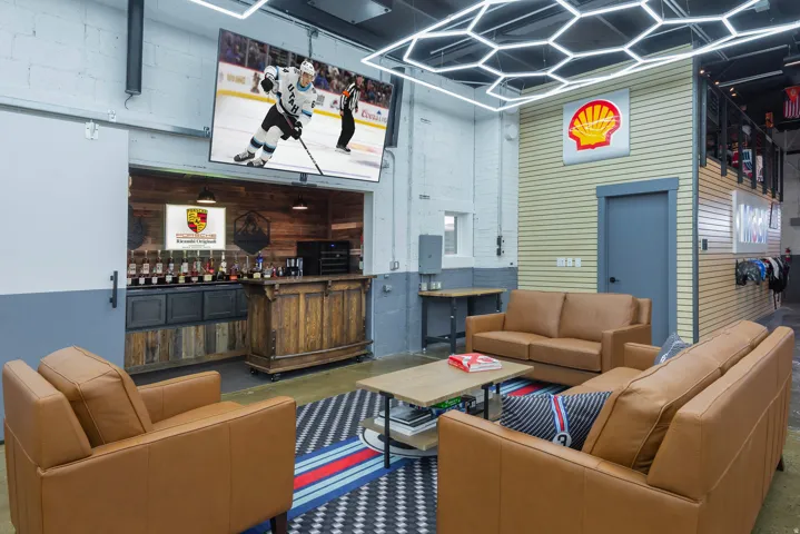Lobby featuring wood walls
