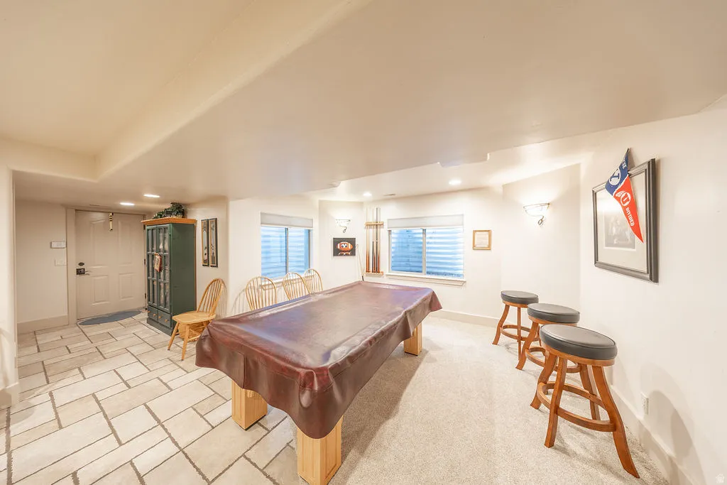 Playroom featuring billiards table and recessed lighting