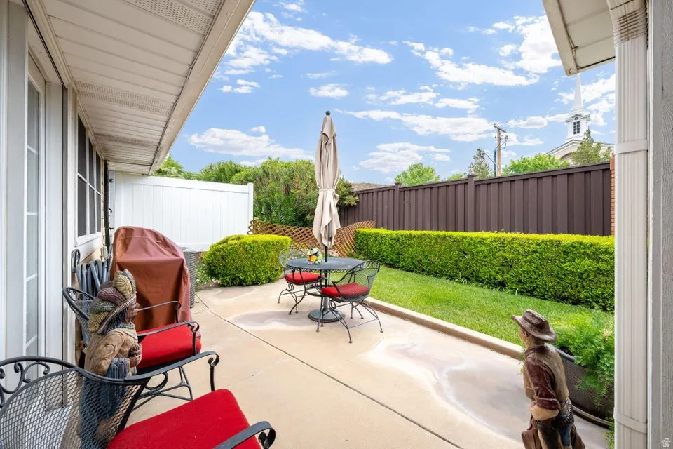 Fenced backyard with a patio, area for grilling, and outdoor dining space