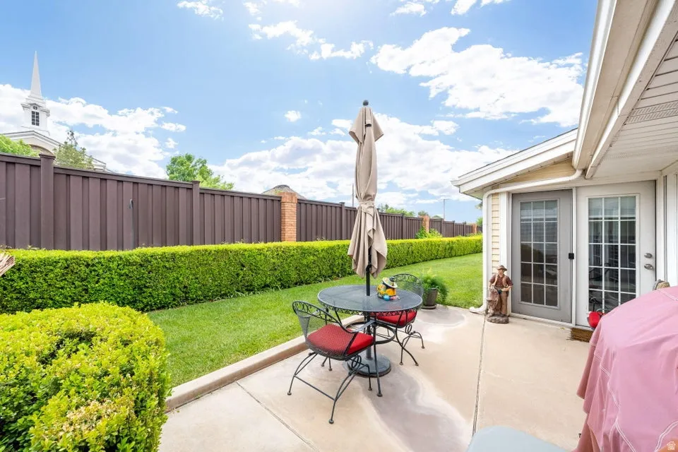 Fenced backyard featuring a patio area