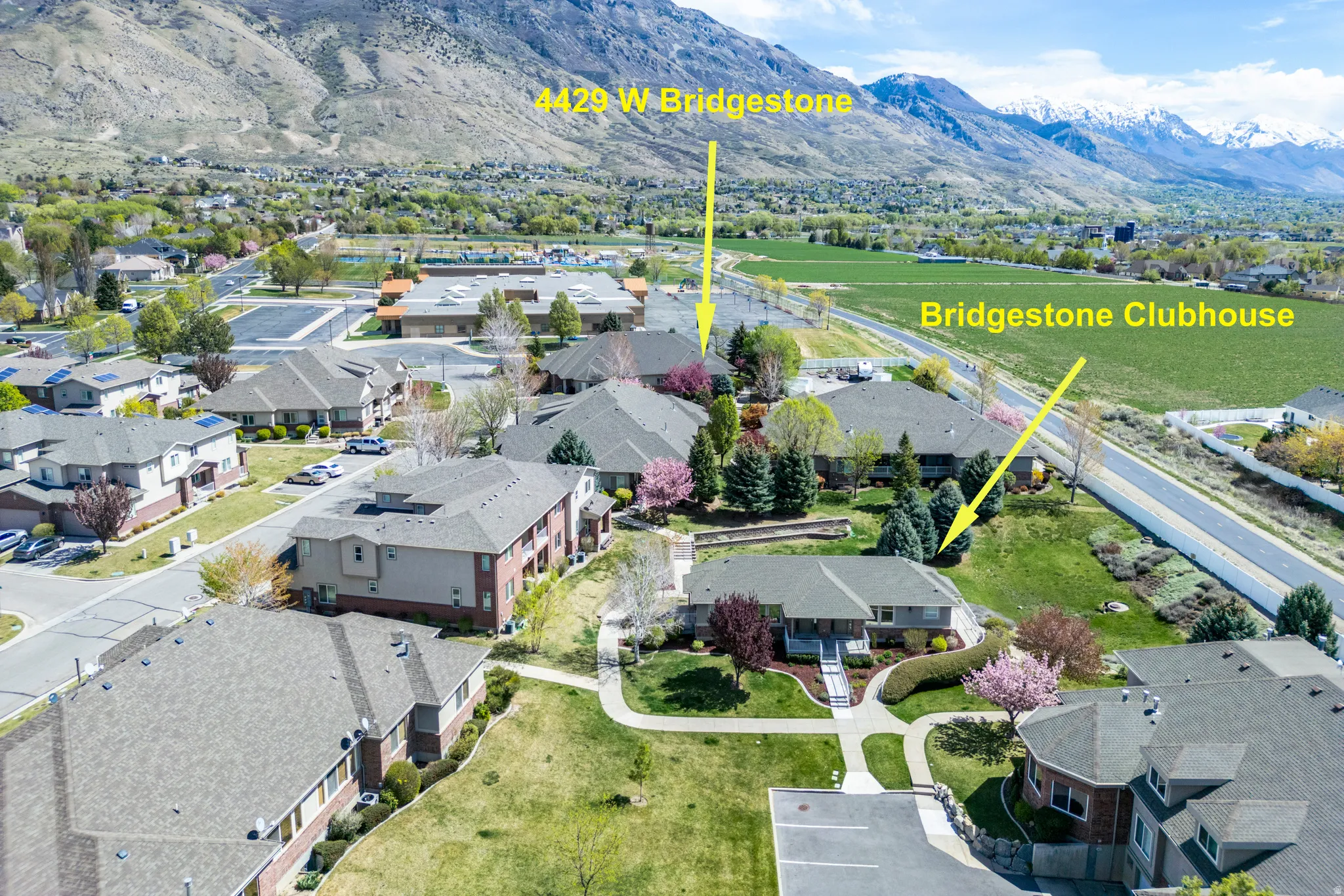 Aerial perspective of suburban area featuring mountains