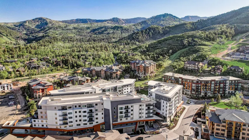 Drone / aerial view of a mountain backdrop