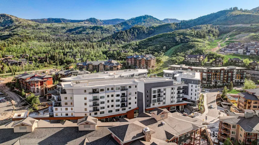 Drone / aerial view of a mountainous background