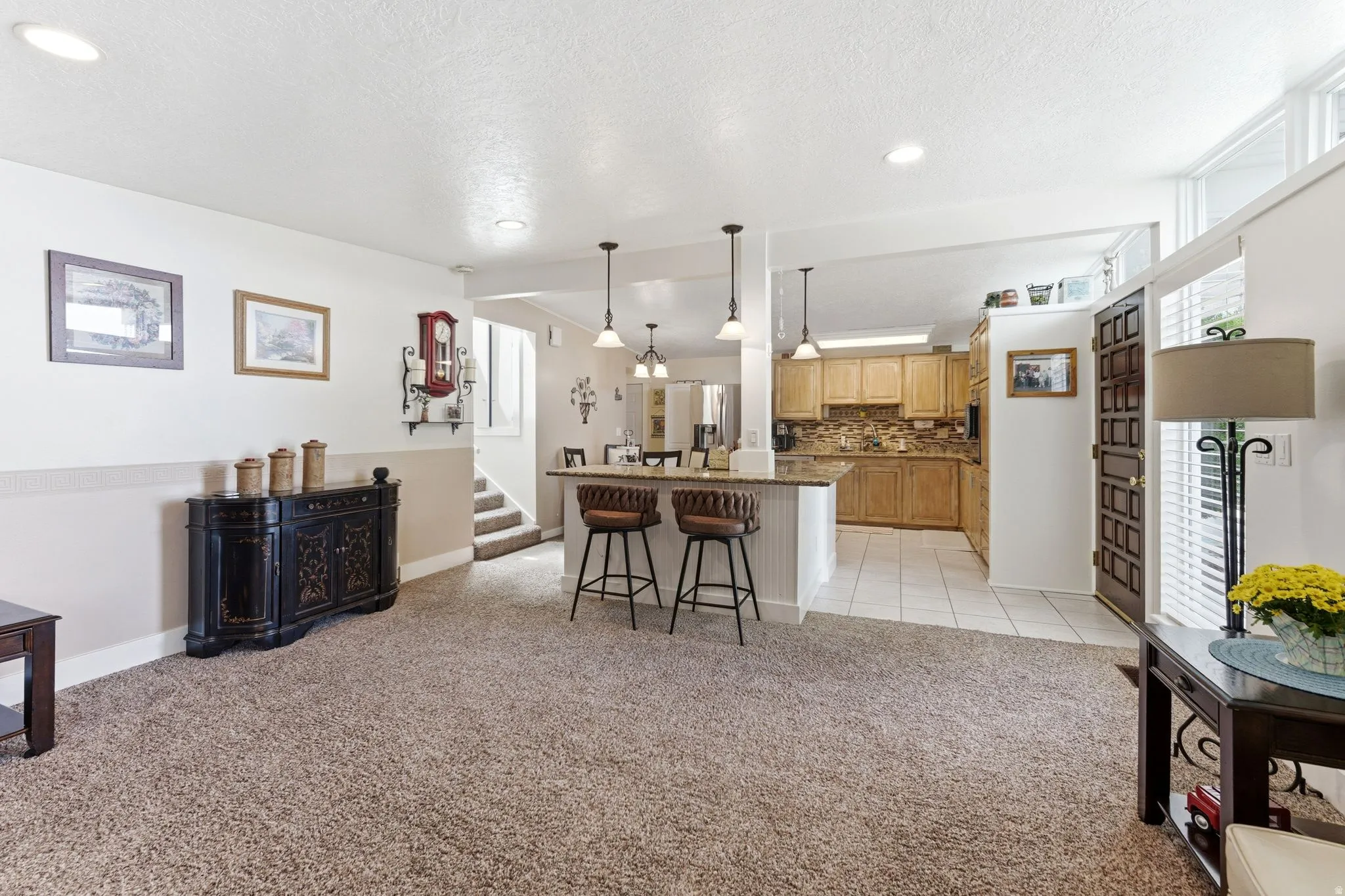 Living room with view of Kitchen