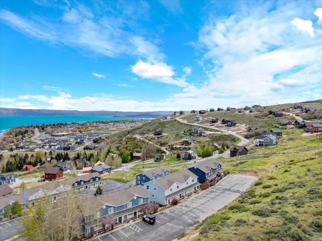 Aerial view of residential area with a water and mountain view