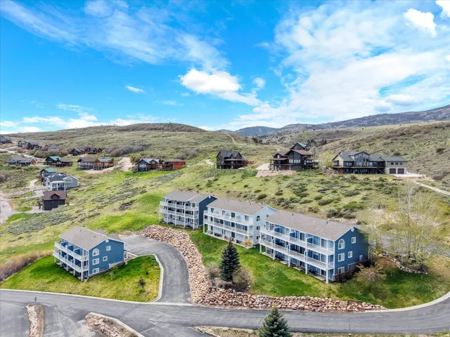 Drone / aerial view of a mountainous background