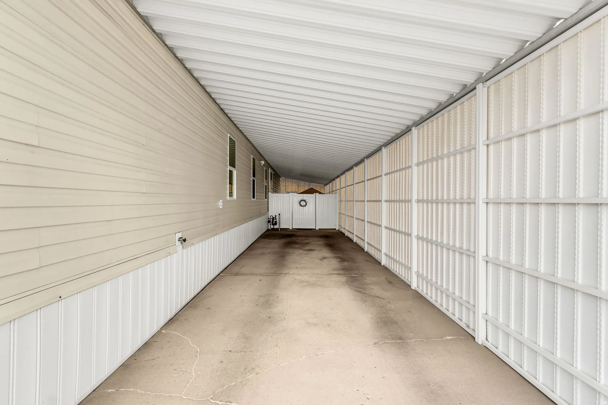 Garage with metal wall