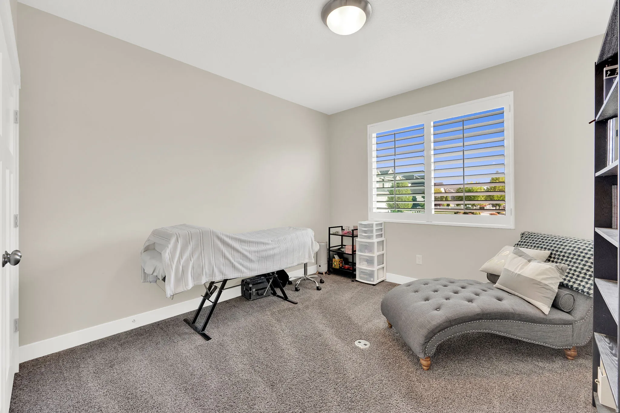 Sitting room with baseboards and carpet flooring