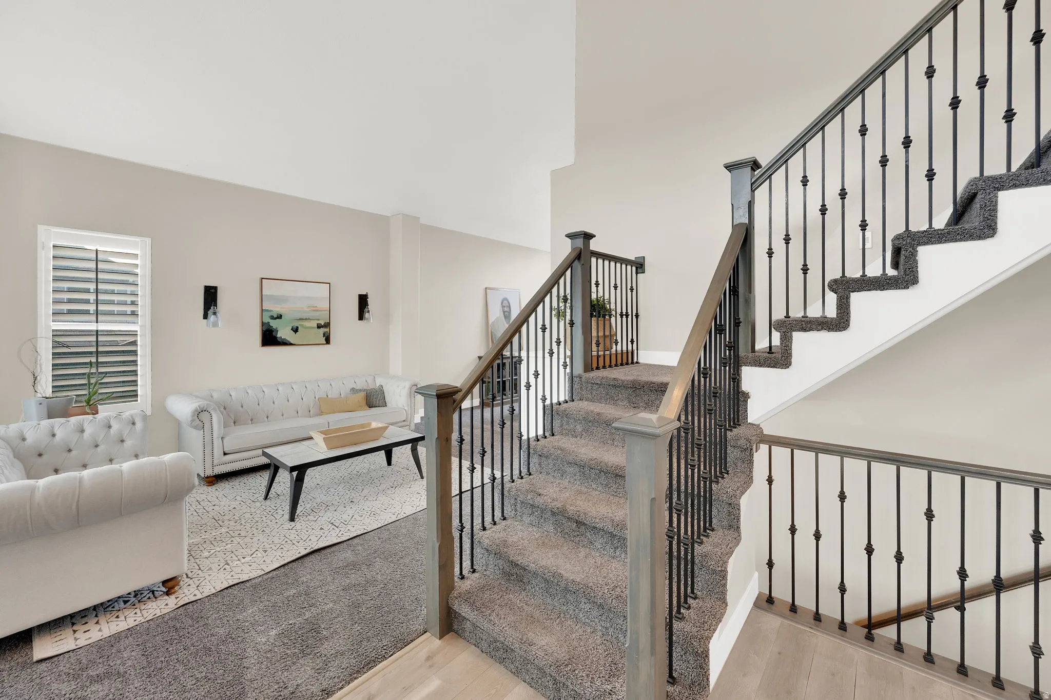 Staircase with wood finished floors