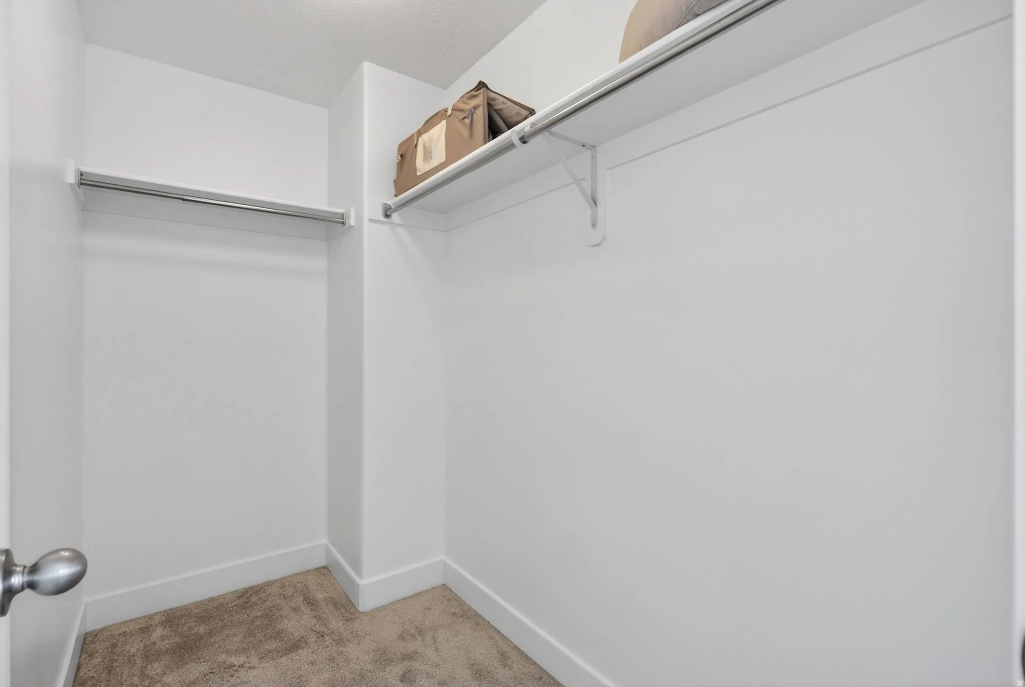 Walk in closet featuring light carpet
