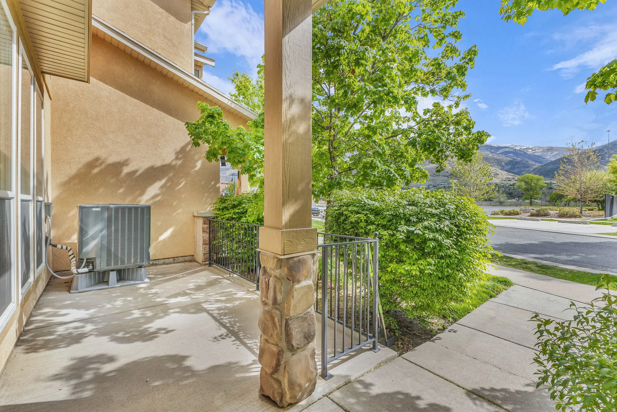 View of patio / terrace featuring a mountain view