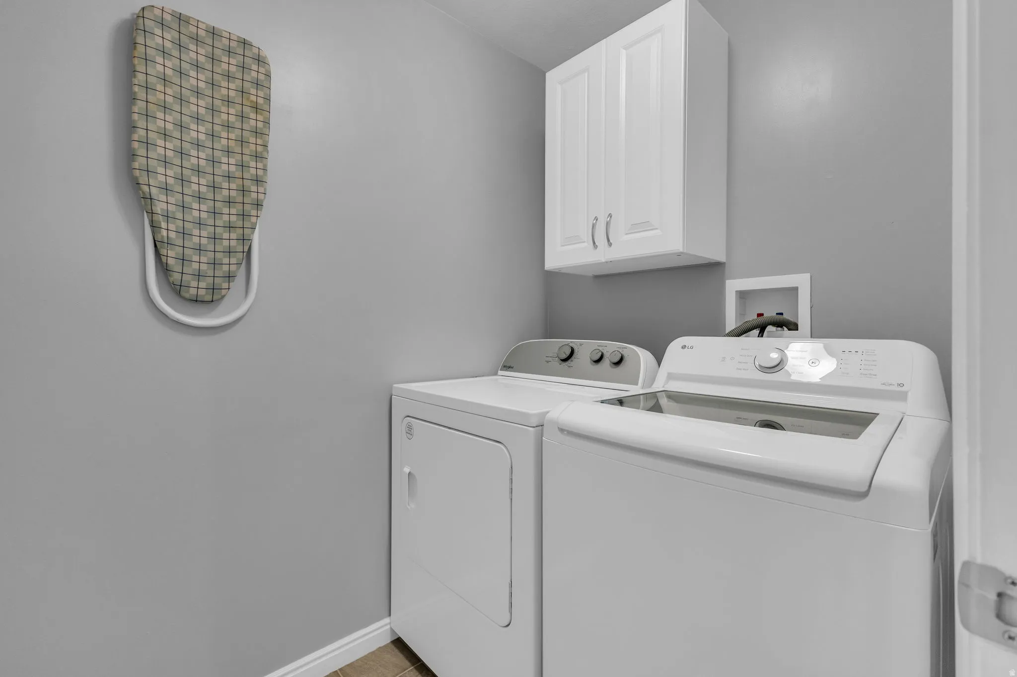 Laundry room featuring cabinet space and washing machine and dryer