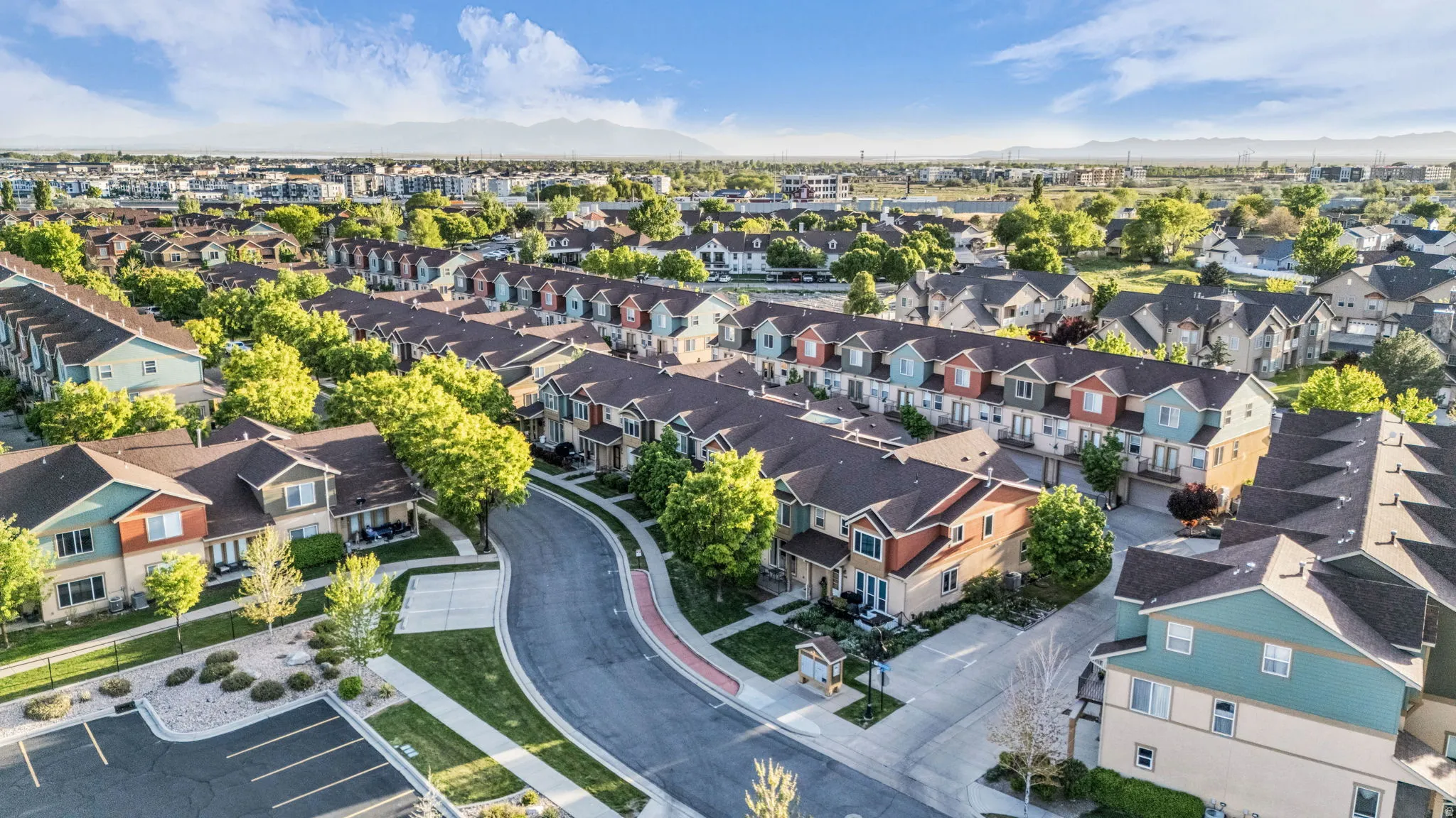 Aerial view of a mountain backdrop