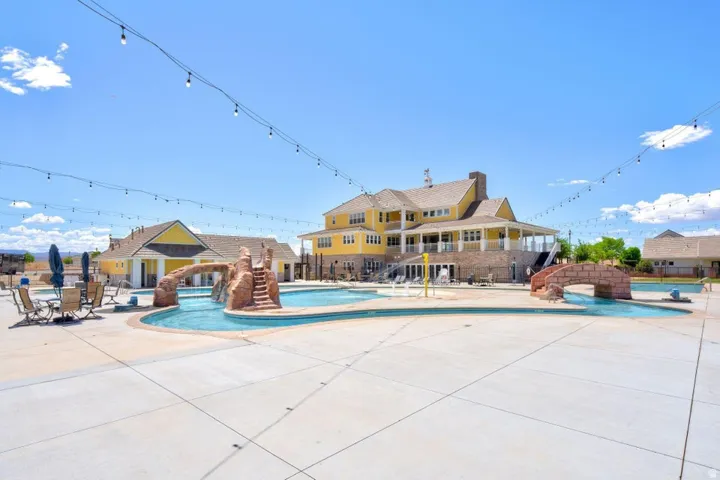 Community pool with a patio area