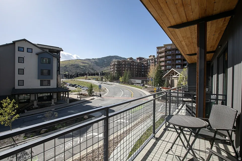 Balcony with a mountain view