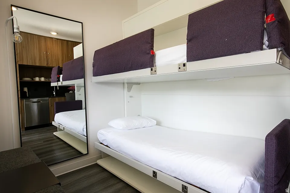Bedroom with dark wood-type flooring